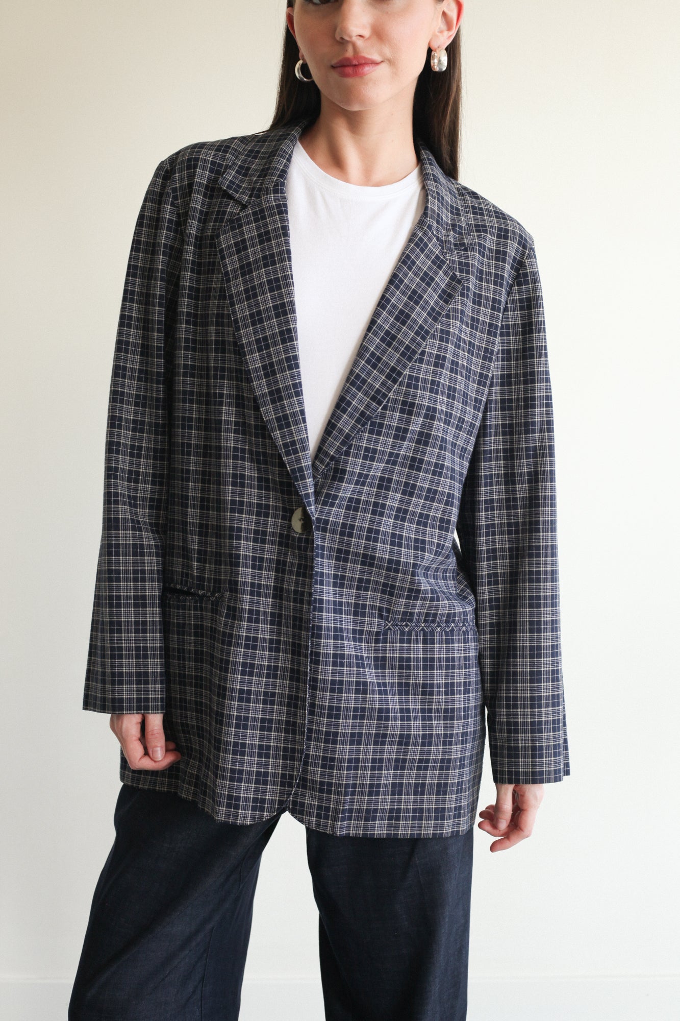 Navy Blue Plaid Blazer
