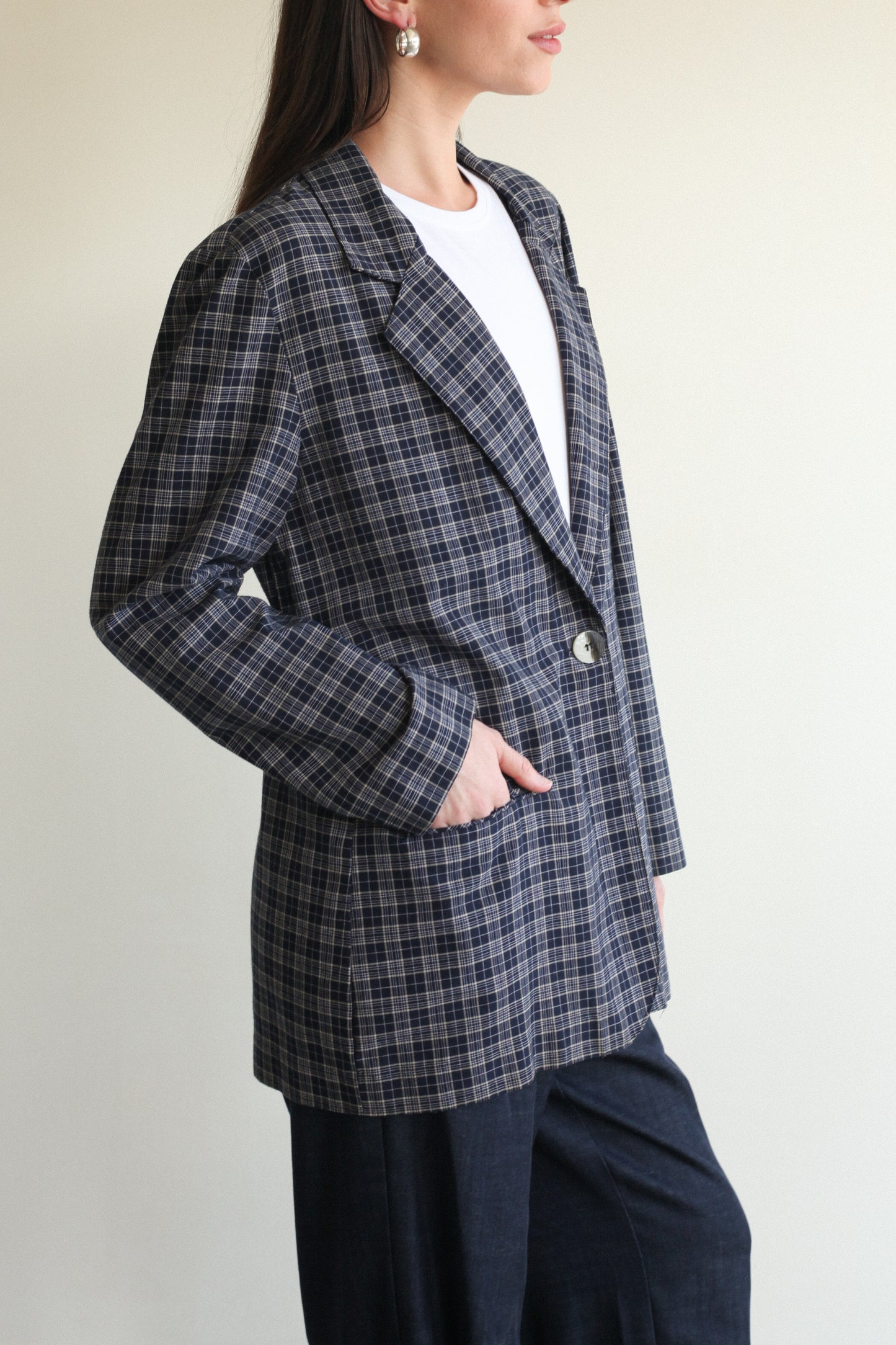 Navy Blue Plaid Blazer