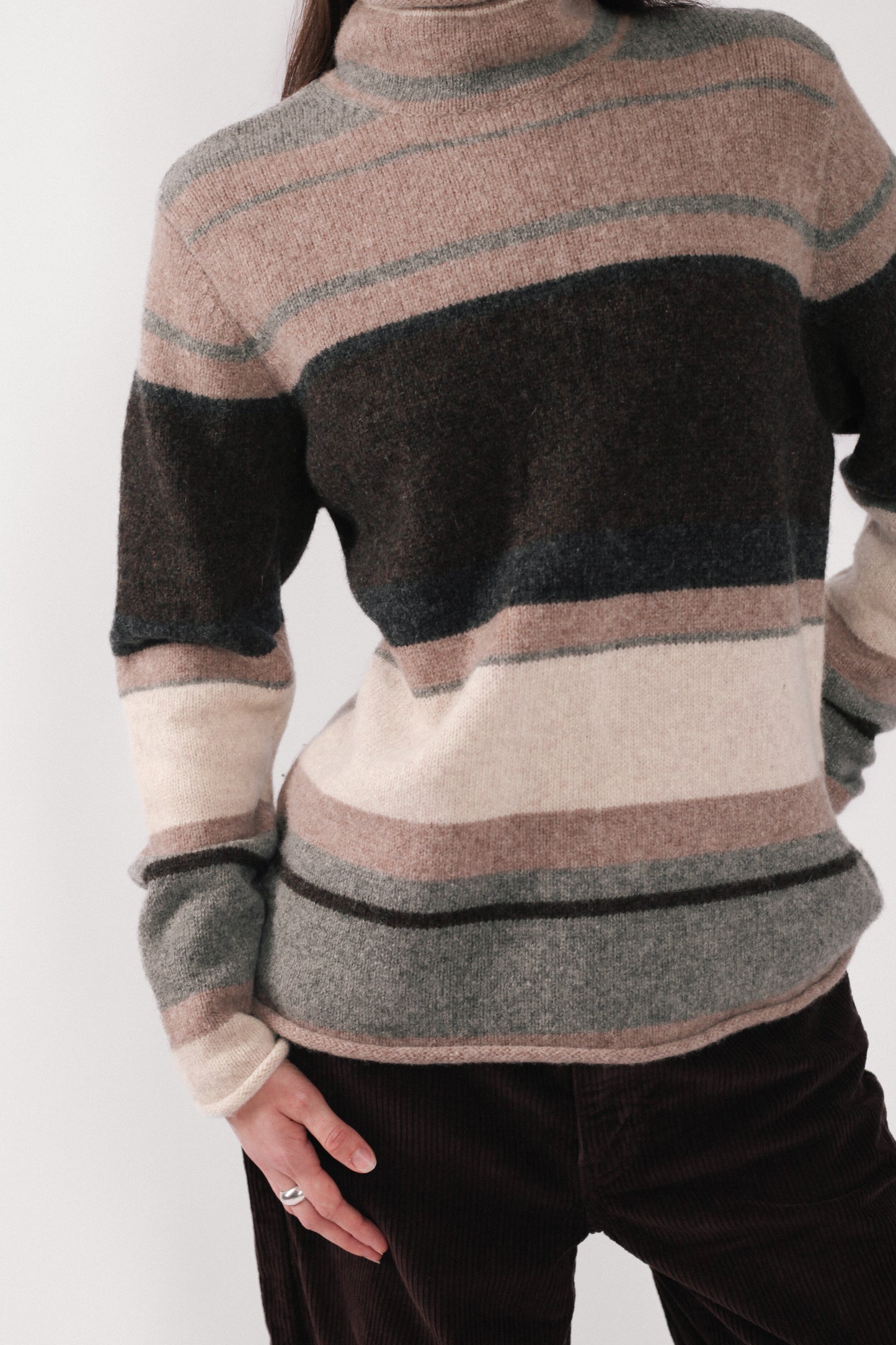 Neutral Stripe Turtleneck Sweater