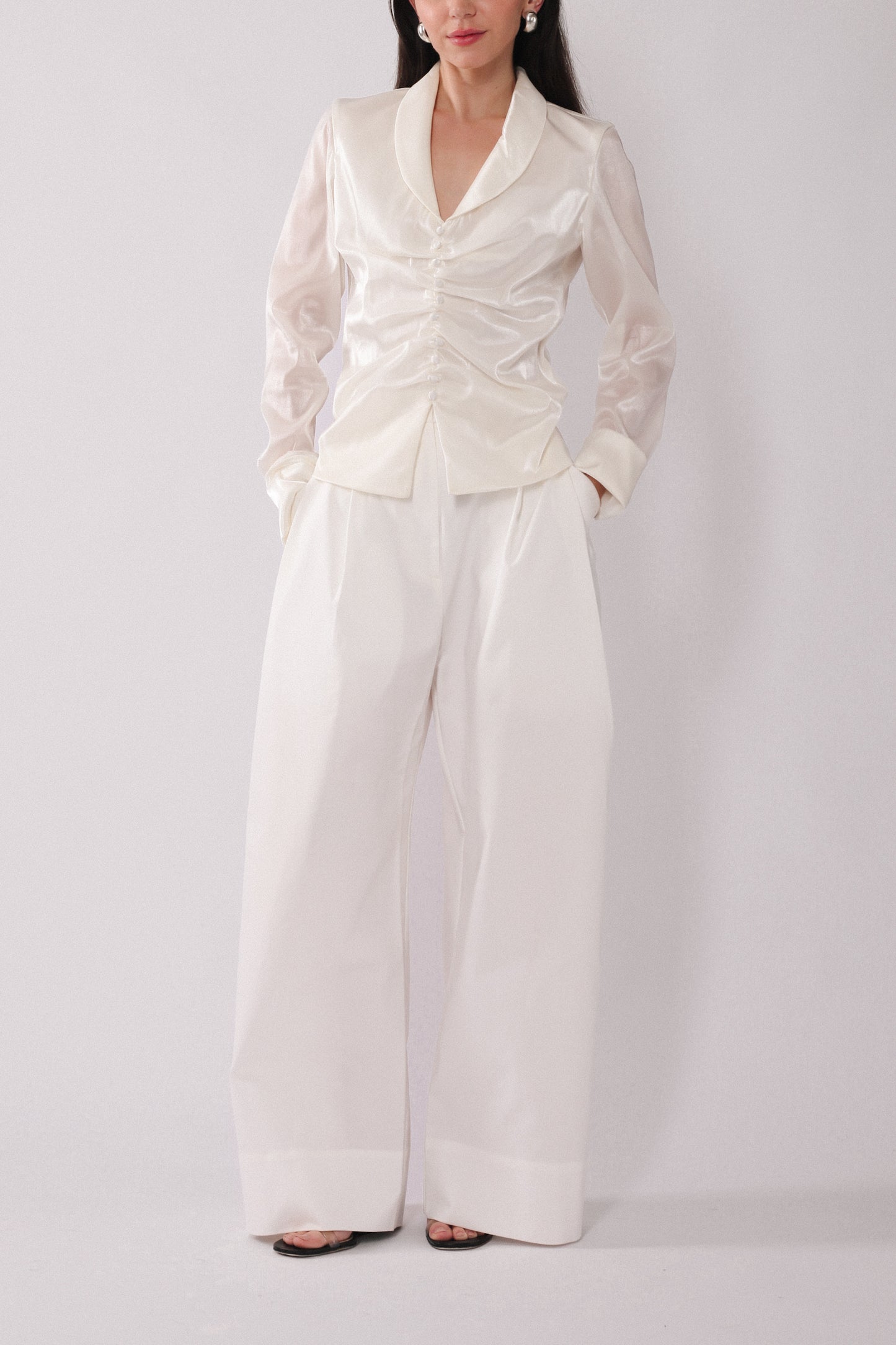 Delaru Ruched Button Blouse