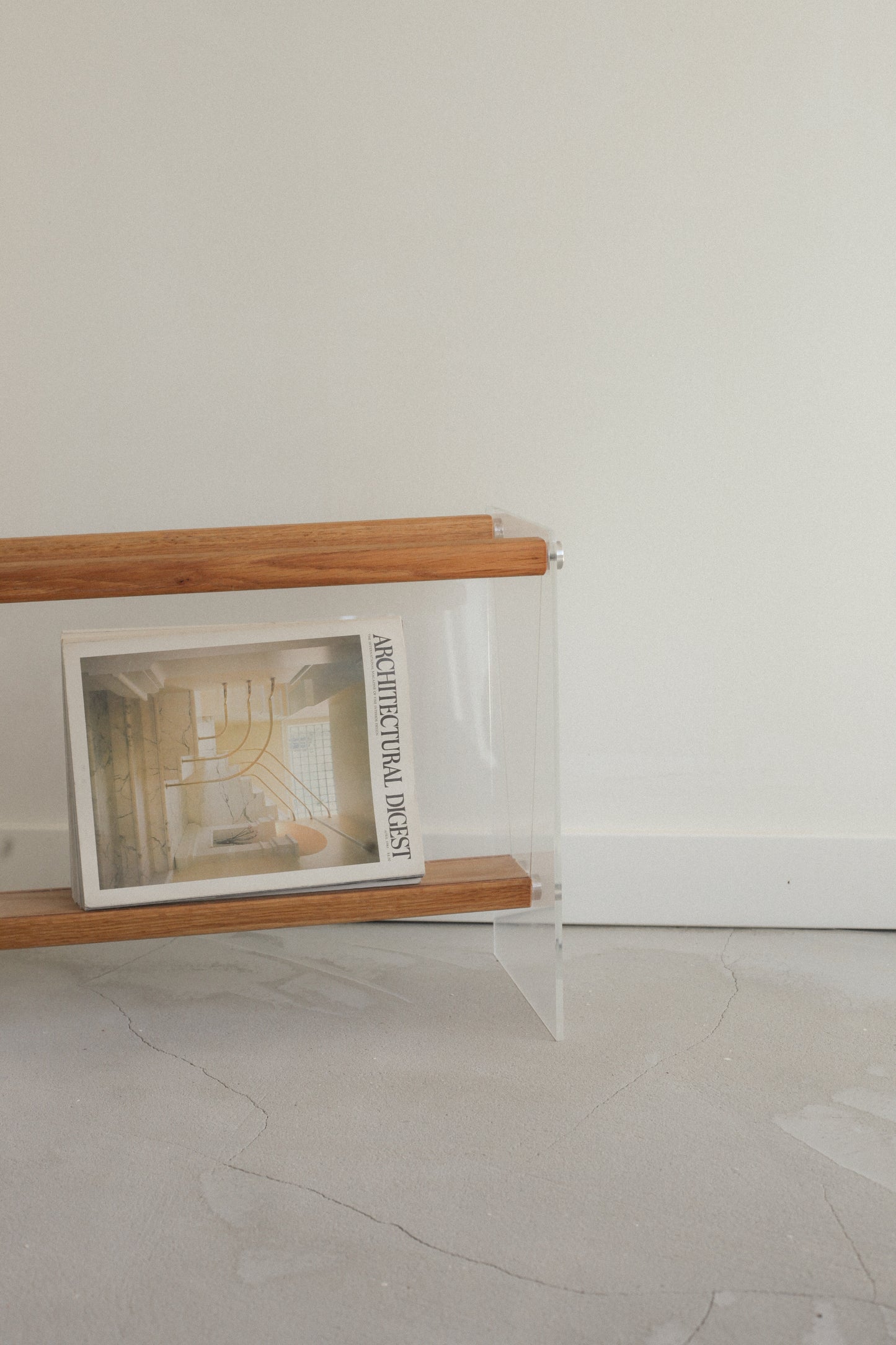 Braeside Studios Lucite & Oak Magazine Rack