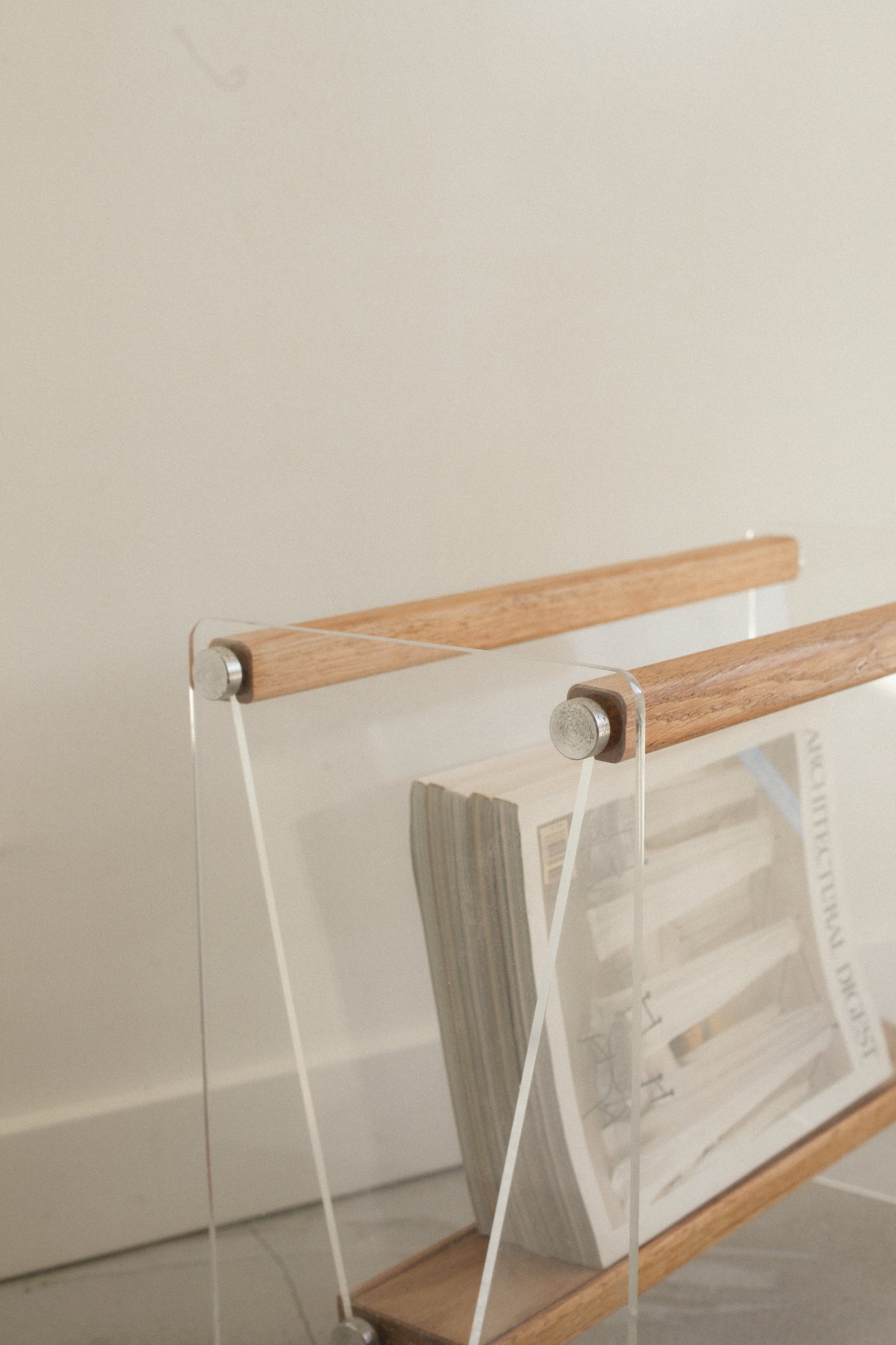 Braeside Studios Lucite & Oak Magazine Rack