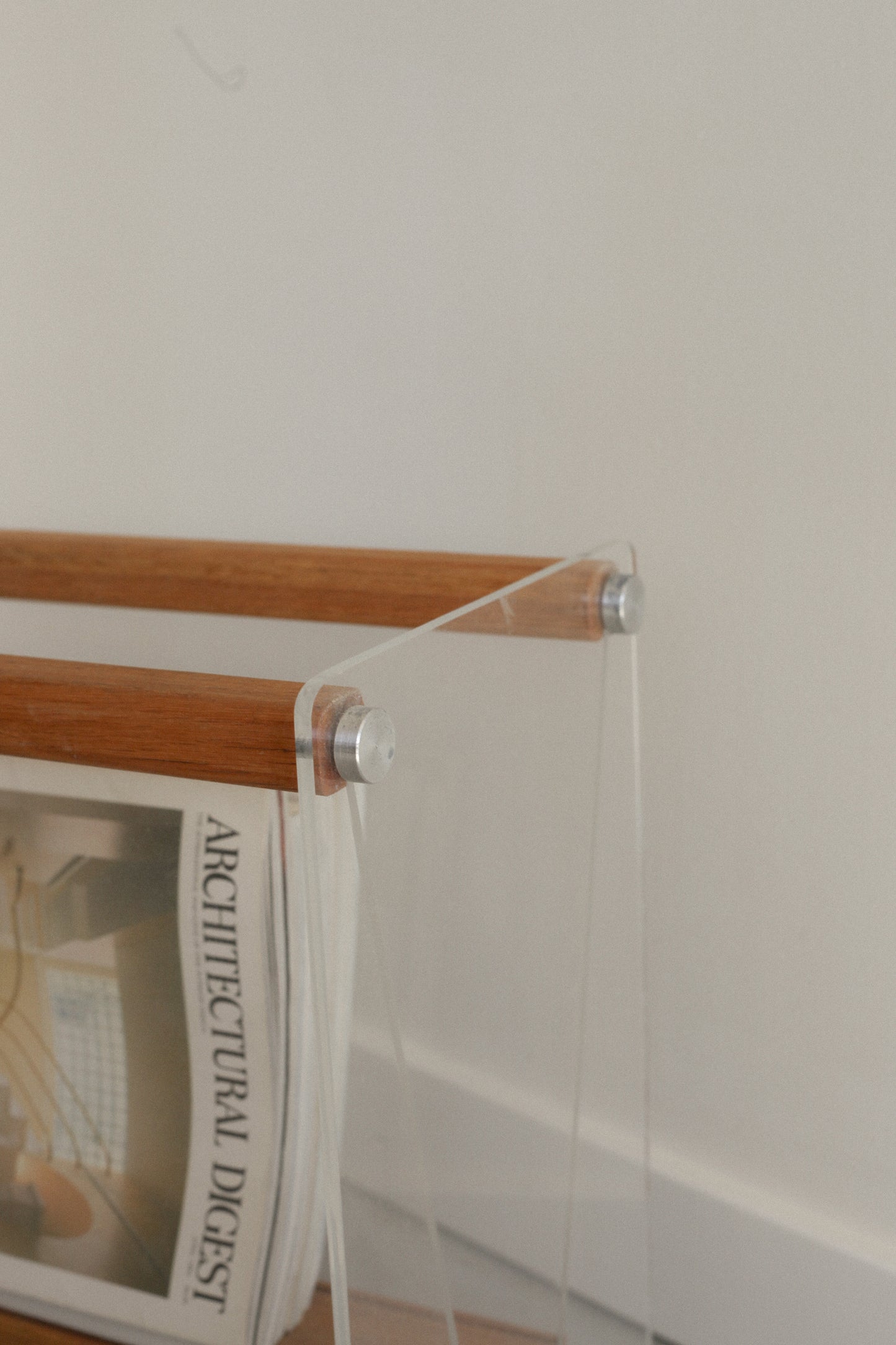 Braeside Studios Lucite & Oak Magazine Rack