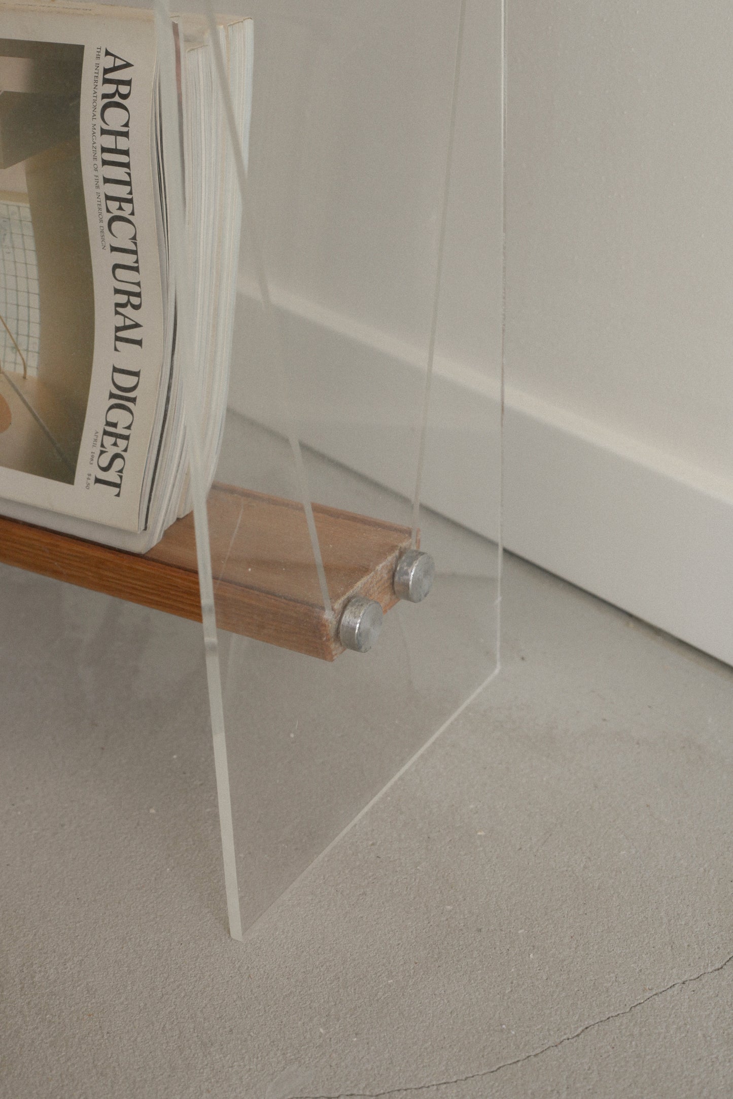 Braeside Studios Lucite & Oak Magazine Rack