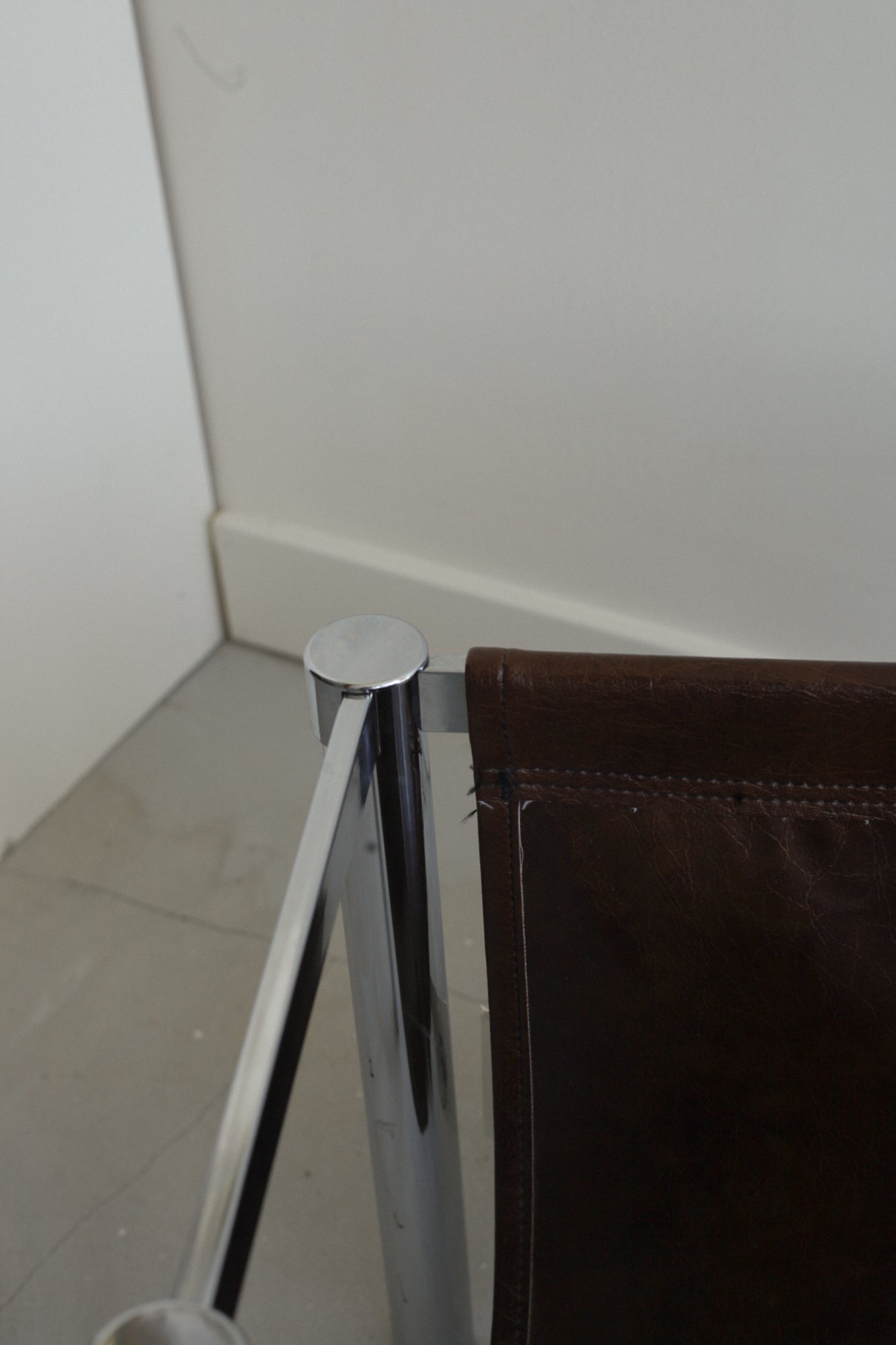 Chrome & Faux Chocolate Leather Magazine Rack