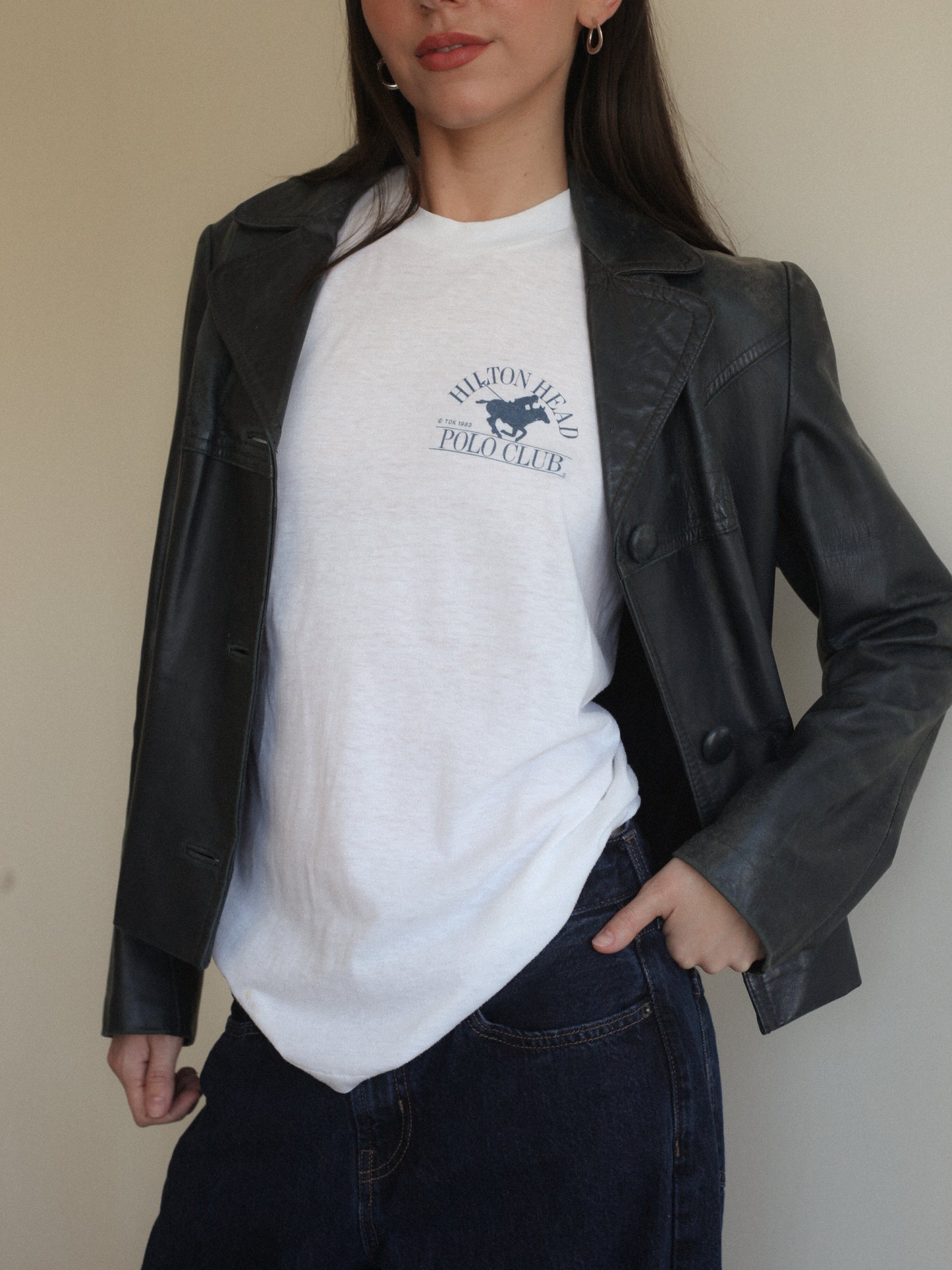 Weathered Navy Blue Leather Jacket
