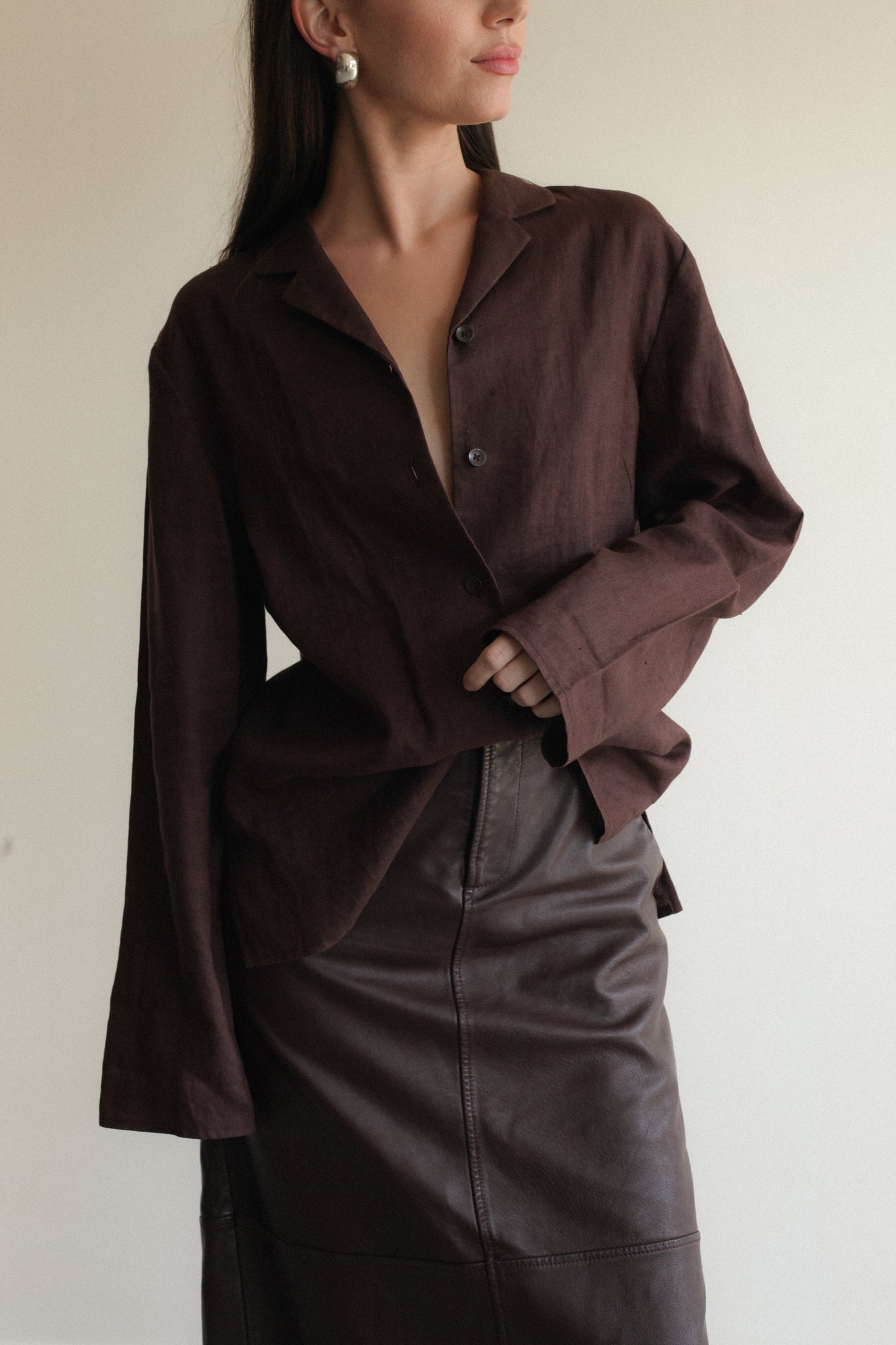 Chocolate Linen Button Down