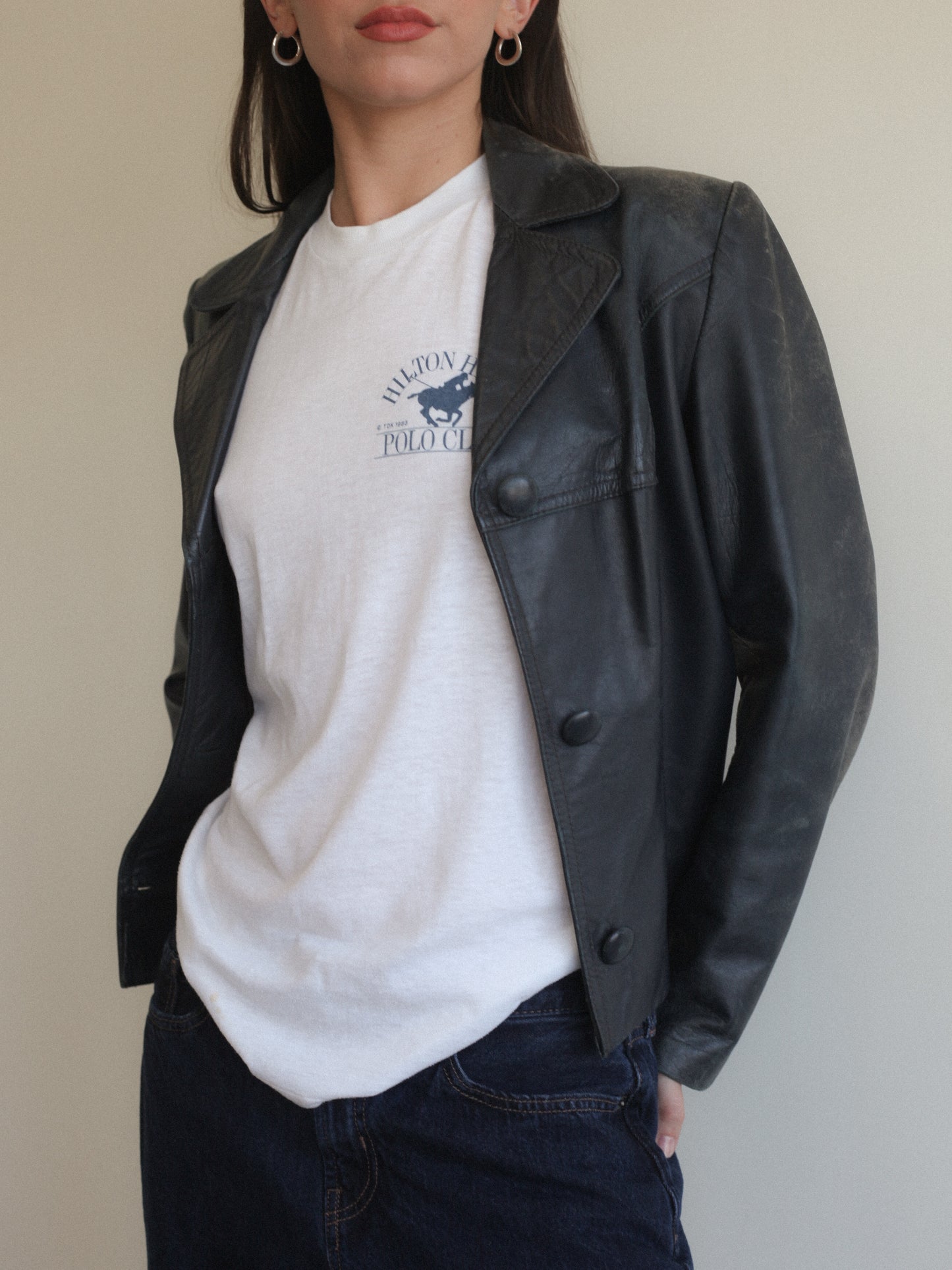 Weathered Navy Blue Leather Jacket