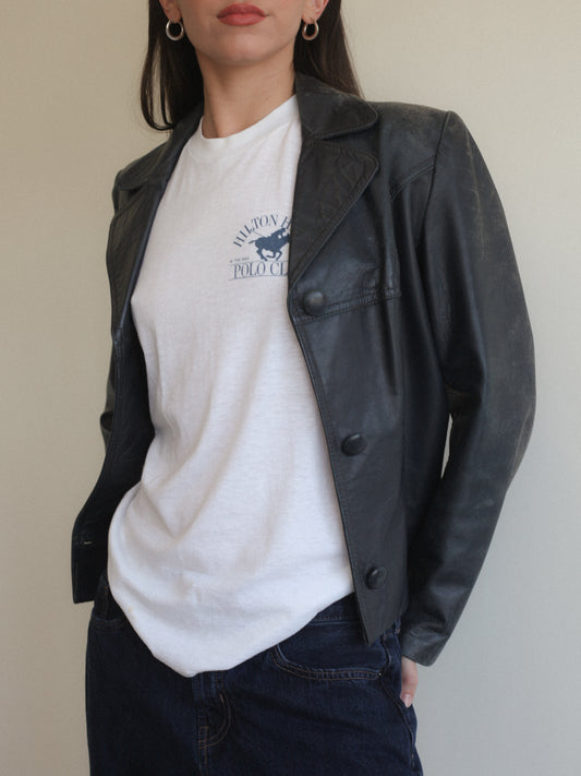 Weathered Navy Blue Leather Jacket