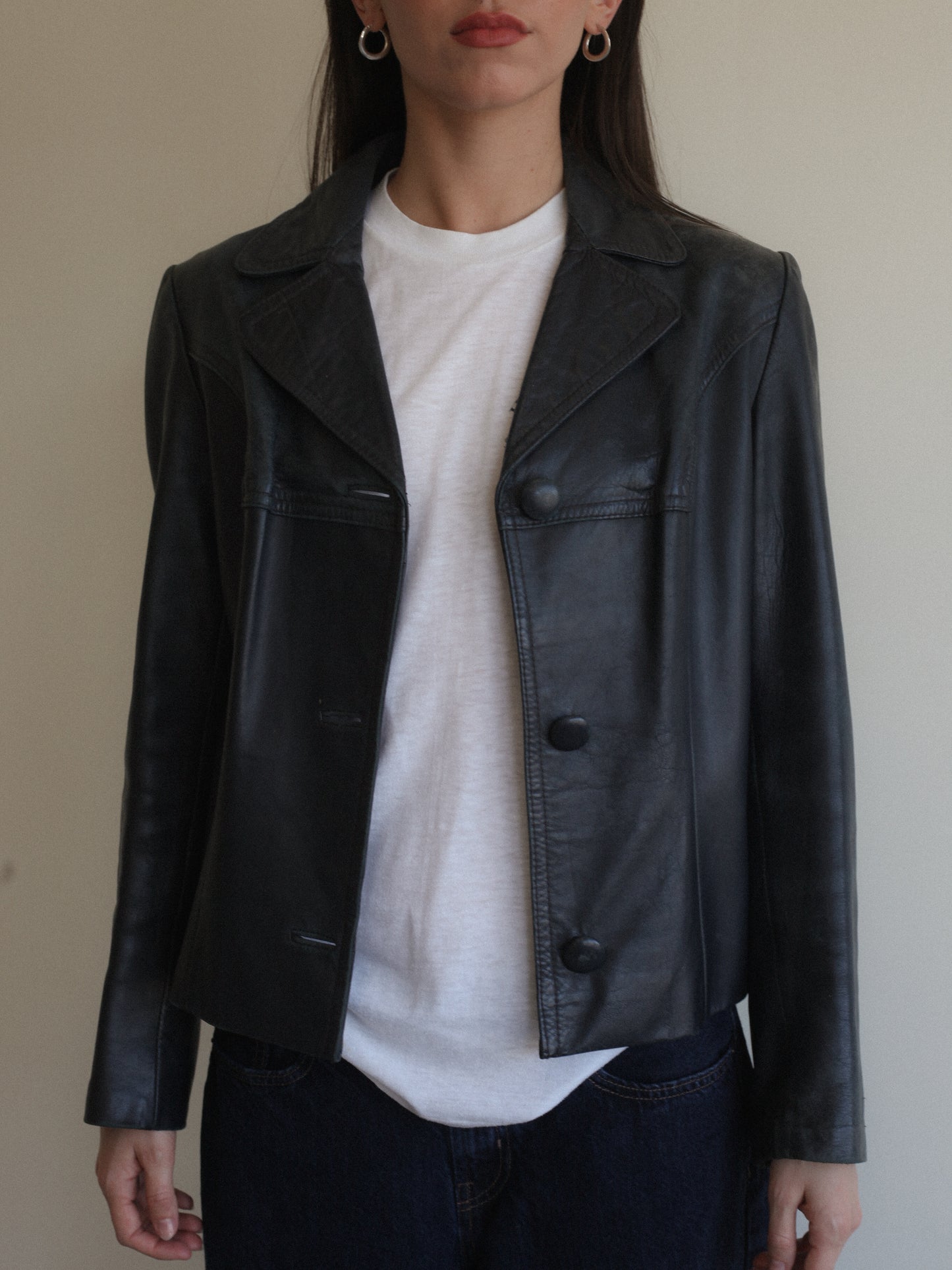 Weathered Navy Blue Leather Jacket