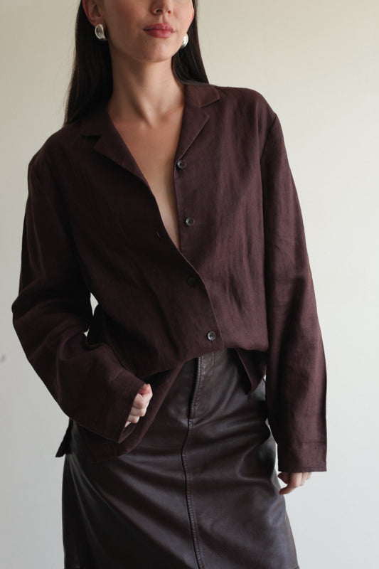 Chocolate Linen Button Down
