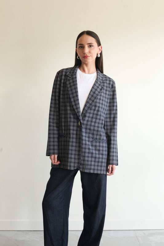 Navy Blue Plaid Blazer