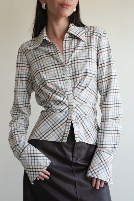 Ruched Cotton Button Down