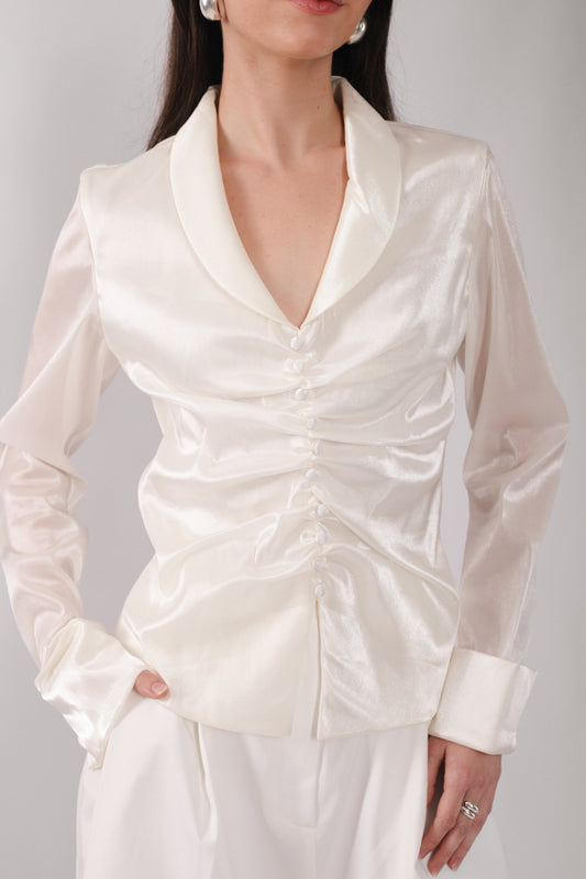 Delaru Ruched Button Blouse