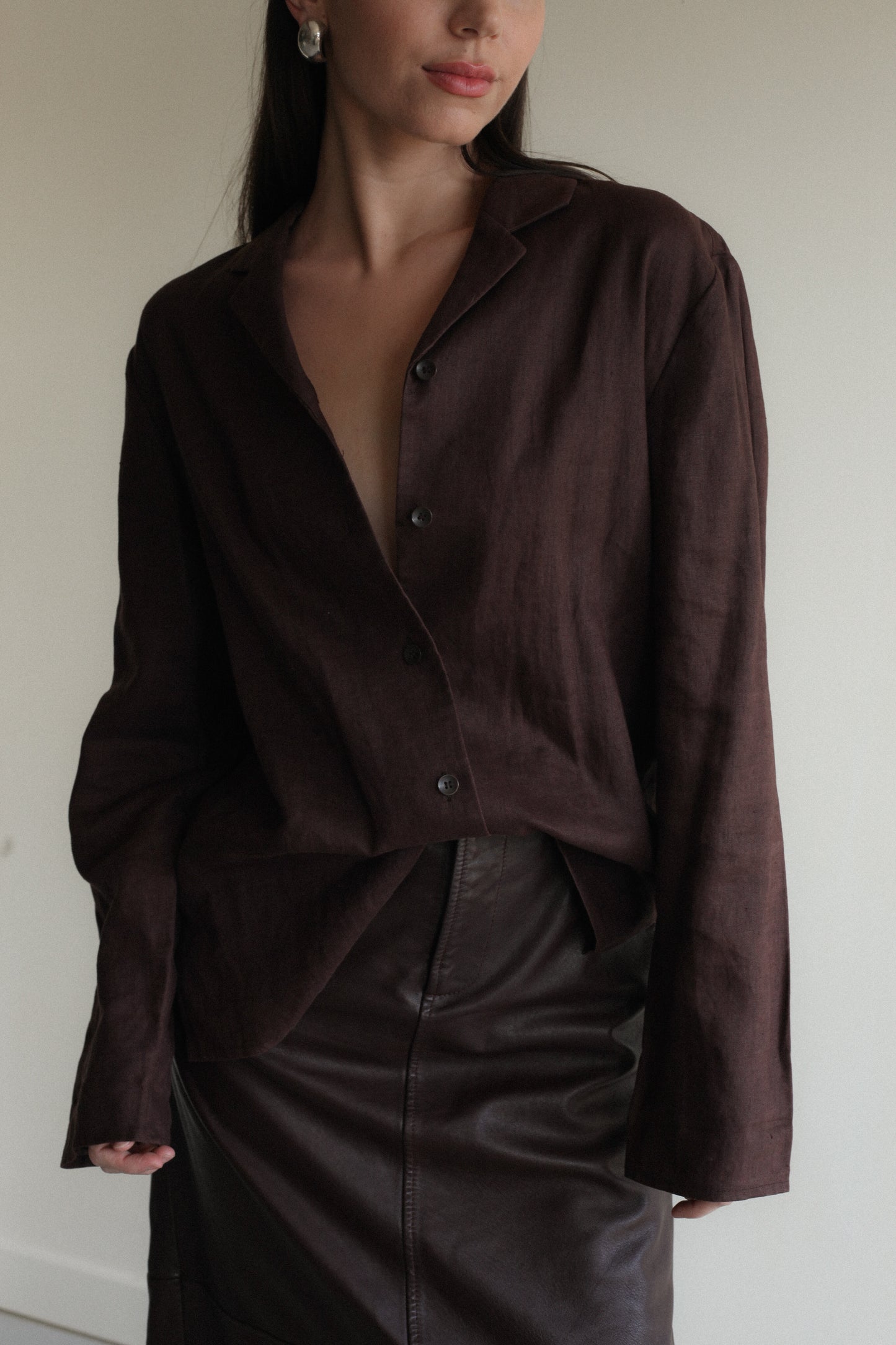 Chocolate Linen Button Down