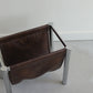 Chrome & Faux Chocolate Leather Magazine Rack
