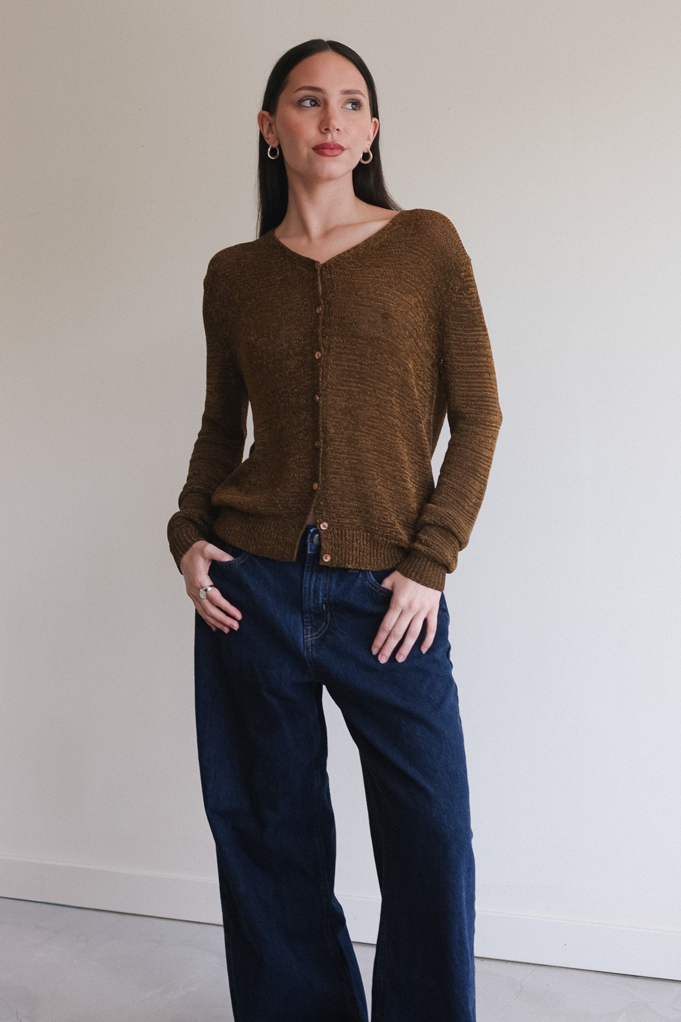 Burnt Umber Woven Cardigan