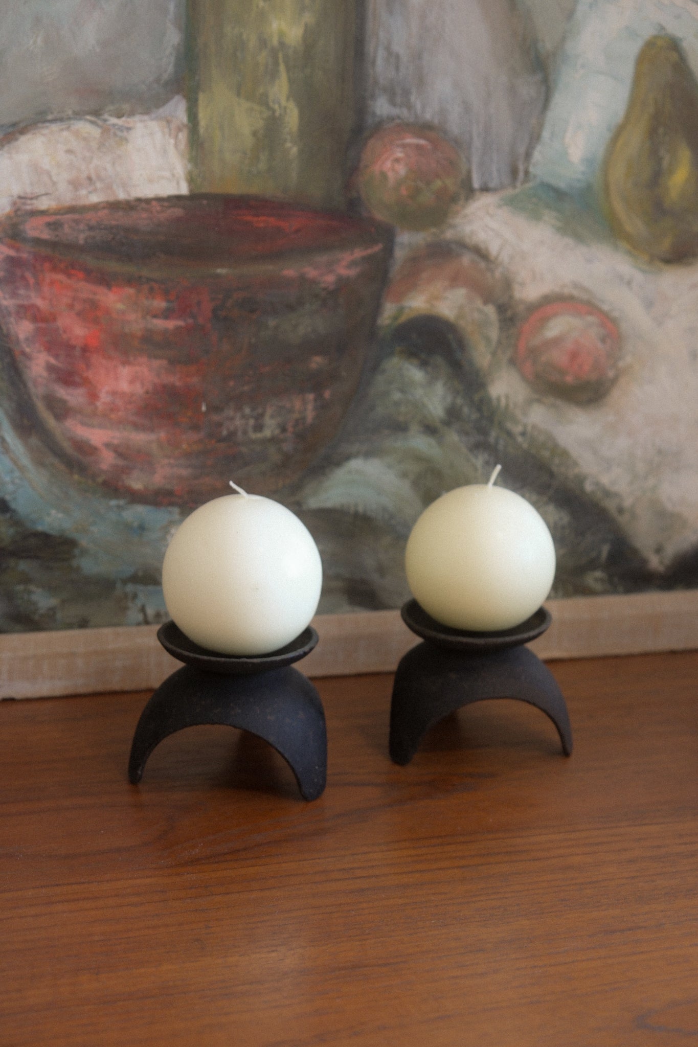 Mid-Century Modern Iron Candle Holders, Pair